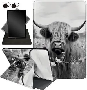 for All-New Amazon Kindle Fire HD 10 Tablet Case (13th Generation, 2023 Release) 10.1", 360 Degree Rotating Stand Cover with Auto Wake Sleep Case for Fire Tablet 10 2023,Highland Cow Ox Cattle