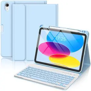 CC Store for iPad A16 11th 10th Generation Case with Keyboard - Detachable Folio Keyboard Cover with Pencil Holder for iPad 11-inch A16 2025 10th Gen 10.9 Inch 2022(Blue)