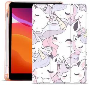 MAYCARI Cartoon Cute Animals Case for iPad 10.9 inch 2022 with Pencil Holder, Original Pattern iPad 10th Generation Soft TPU Back Protective Cover Shell, Auto Sleep/Wake Slim Shell - Cute Pink Unicorn