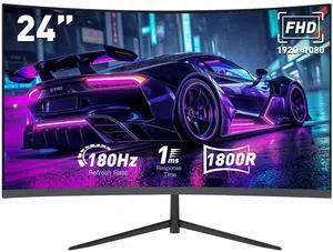 24-inch Curved Gaming Monitor, FHD 180Hz 1ms Computer Monitor, 1800R, AMD FreeSync & G-Sync Compatible, HDMI DP VESA Built-in Speakers