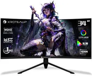 34 Inch Curved Gaming Monitor 4K, (3440x1440) 165Hz Ultrawide Computer Monitor, AMD FreeSync, 1500R, HDR, 125% sRGB, DCI-P3 92%, HDMI/DP and Built-in Speaker, VESA 100 x 100mm