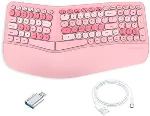Lomiluskr Wired Ergonomic Keyboard with PU Wrist Rest, Carpal Tunnel Keyboard, Colorful Split Ergo Design, Comfortable Natural Typing, Compatible with PC/Laptop (Pink)