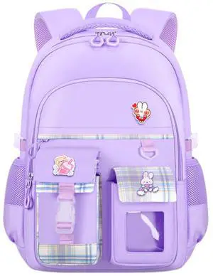 MININAI Cute Backpack for Teen Girls Kids Kawaii Bookbag Elementary Middle School Student Back Packs Aesthetic Travel Daypack Ages 6-8 8-10 10-12 (Purple,L)