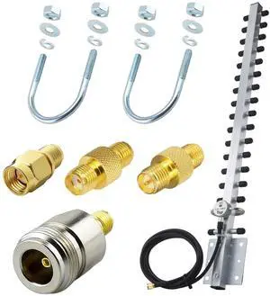 Kaunosta Yagi WiFi Antenna 2.4GHz 25dBi High Gain Directional with RP-SMA Connector & 1.5M Cable, Adapter Kit RPSMA/SMA/N Type for Router, USB Adapter, Security Camera