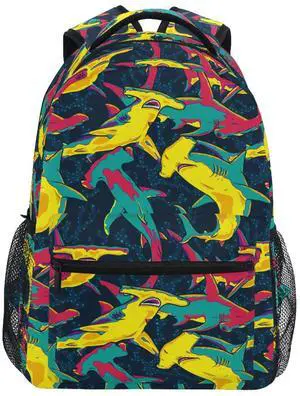 ZZKKO Colorful Hammerhead Sharks Boys Girls School Computer Backpacks Book Bag Travel Hiking Camping Daypack