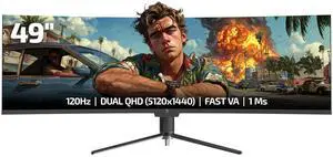 GAMEPOWER DQ49 inch Curved Ultrawide Gaming Monitor, 1Ms, 120Hz Refresh Rate, 32:9, DQHD, 5K 5120x1440p, R1800, 99% sRGB, HDR400, DisplayPort, HDMI, FreeSync, Gsync, Height - Tilt Adjustable GAMEPOWER DQ49 inch Curved Ultrawide Gaming Monitor, 1Ms, 120Hz Refresh Rate, 32:9, DQHD, 5K 5120x1440p, R1800, 99% sRGB, HDR400, DisplayPort, HDMI, FreeSync, Gsync, Height - Tilt Adjustable