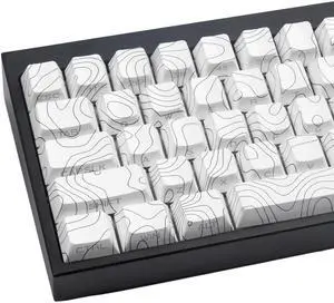 Cmokifuly PBT Custom Keycaps,Lines Theme Topographic Cherry Profile Keycap,131 Keys Dye-sub Side-Printed Keycaps for Mechanical Keyboard (White)