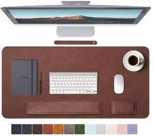 RENMTURE Large Mouse Pad and Keyboard Wrist Rest, Desk Pad for Keyboard and Mouse, Large Gaming Mouse Pad with Wrist Support, Desk Mat for Work and Gaming (Red Brown)
