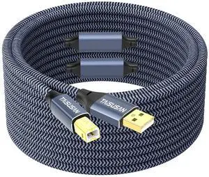 TAISUSAN 60ft USB 2.0 Printer Cable, High Speed USB A to B Printer Cord Compatible for Keyboard,Printers and Scanners-Gray