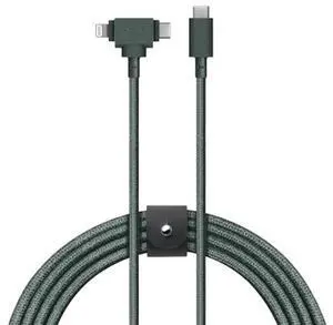 Native Union Belt Cable Duo  5ft Ultra-Strong Braided Universal Charging Cable  Made with Recycled Material  2-in-1 Multi-Device MFi Certified Connector for Lightning & Type-C devices (Slate Green)