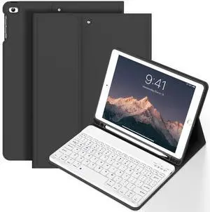 BQDIYOO Keyboard Case for iPad 6th / 5th Generation (2018 2017 Model), 9.7 inch Keyboard Case for iPad Air 2/Air with Pencil Holder, Auto Wake Sleep, Black