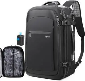 Vacuum Backpack Travel, 60L Expandable Vacuum Seal Backpack with Pump, fit 17'' Laptop Backpack, TSA Lock Carry-On Airback Travel Backpack with Detachable Compression Airbag- Black