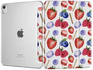 DONGKE for iPad Air 11-inch M3 2025 M2 2024, iPad Air 5th 2022 / 4th Generation 2020 10.9-inch, Slim Foldable Stand Hard PC Translucent Back Shell Smart Cover - [Auto Wake/Sleep] - Lovely Fruits