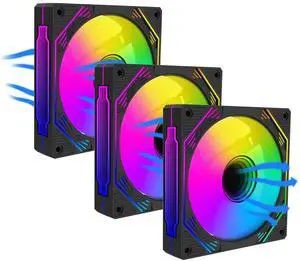 PANO-MOUNTS 120mm ARGB Fan Infinity Mirror Reverse Airflow 5V 3Pin Addressable RGB PWM PC Computer Water Cooler CPU Case Fan 500-1500RPM Black 3-Pack