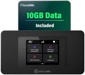 GlocalMe DuoTurbo 4G Mobile Hotspot Device with 10GB US/CA/MX Data 60 Days, Portable WiFi Hotspot for Travel in 200+ Countries, SIMFREE and Dual Modem, 10 Devices Connected(DuoTurbo with 10GB)