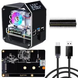 GeeekPi Mini Tower NAS Kit for Raspberry Pi 4, Pi 4 ICE Tower Cooler with PWM RGB Fan, M.2 SATA SSD Expansion Board, GPIO 1 to 2 Expansion Board, 18W QC3.0 Power Supply for Raspberry Pi 4 Model B