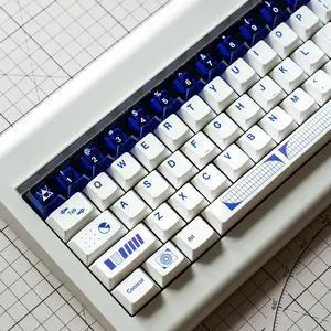 PBT Keycap, White Minimalist Geometric Keycap, Cool Blue Clear Key Caps, 189 Keys Custom Cherry Profile Dye Sub Keycaps Set for 60% 65% 75% 100% Cherry MX Mechanical Keyboards