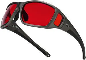 TIJN Sleep Glasses for Blue & Green Light Blocking,Red Lens Dual AR Coating,Wraparound Oversized for Screen,Computer & Gaming