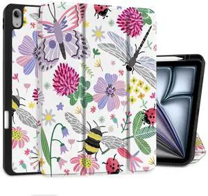 DONGKE for iPad Air 13 Inch Case M3 2025, M2 2024 - [Built-in Pencil Holder] Slim Trifold Stand Shockproof Protective Cover with Soft TPU Back Support Auto Sleep/Wake - Dragonfly