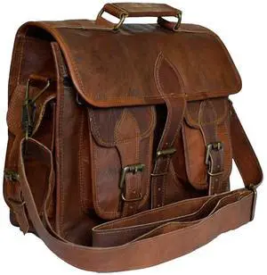 SHAKUN LEATHER JOURNAL Brown 100% Leather Messenger Bag for Laptop Handmade Briefcase Satchel Mens Crossbody Laptop Bag (11x15 Inches)
