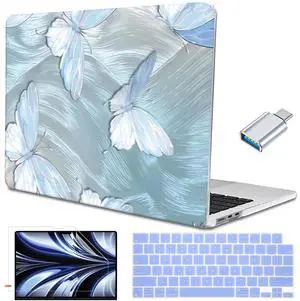 LCMOCICO for 2023 2024 2025 MacBook Air 15 inch Case M4 A3241 M3 A3114 M2 A2941, Shiny Plastic Hard Shell Cover for Mac Air 15.3 M4 M3 M2 Chip Liquid Retina Display Touch ID, Tin Foil Butterfly