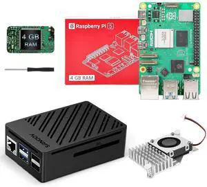 SANOOV Basic Kit for Raspberry Pi 5 4GB RAM with Active Cooler, Rpi 5 4GB Single Board and ABS Case Included