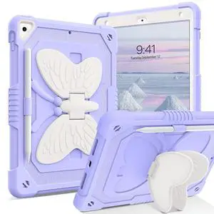 YINLAI Case for iPad 6th/5th Generation, iPad Air 2 Case, iPad 9.7 Inch Case 2017/2018/iPad Pro 9.7 Case with Pencil Holder Kid Women Girl Shockproof Protective Tablet Cover,Purple