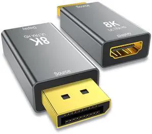 SWITCHFLUX 2-Pack DisplayPort 1.4 to HDMI 2.1 Adapter (8K@60Hz,4K@144Hz) Uni-Directional DP (Source) to HDMI (Display) Converter Compatible with PC,Desktop,AMD,NVIDIA,and Gaming Monitors