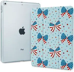 Tuiklol Case for iPad 10.2 inch case 2021 Release 9th Gen, Built in Pencil Holder - Trifold Stand-Auto Wake/Sleep PC Protection Stand PC Clear Back Cover for iPad 2020 2019 [8th/7th], Flag Bow-Blue