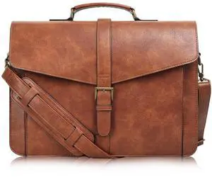 ESTARER Men's Leather Briefcase 15.6 Inch Laptop Messenger Bag for Business/Travel/Office, Professional Faux Leather Computer Satchel Shoulder Bag, Classic Brown
