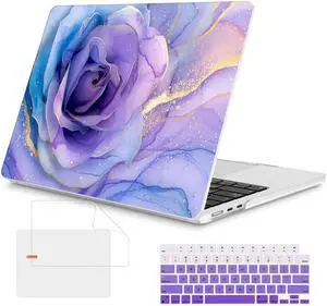 Mektron Compatible with M4 MacBook Air 15 inch Case 2025 A3241 2024 2023 M3 A3114 A2941 M2 Liquid Retina Display Touch ID, Plastic Hard Case & Keyboard Skin & Screen Protector - Rose Marble