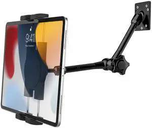 YOOZ Adjustable Wall Tablet Holder, Tablet Swivel Arm Wall Mount, Drill Base Metal iPad Stand for Kitchen/Bed Room/Counter for 4-12.9" Tablets & Phones, iPad Pro Air Mini, Galaxy Tab, Switch, iPhone