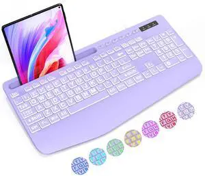 SABLUTE Large Print Backlit Computer Keyboards, Wired Lighted USB Keyboards with 7-Color Backlit, Wrist Rest, Phone Holder, Easy to Read and Type for Laptop, PC, Windows, Desktop (Purple)