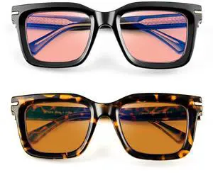 R.F.YFQH 2 Pack Indoor Fluorescent-41 Pink & Outdoor Fluorescent-60 Brown Tinted Blue Light Blocking Glasses for Migraine, Light Sensitivity, Photophobia & LED Gaming Computer Screen Glare JF6218