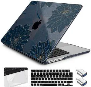 Yebiseven for MacBook Pro 14 Inch Case M5 M4 M3 M2 M1 2025 2024-2021 Model A3434/A3112/A3401/A3185/A2918/A2992/A2779/A2442,Hard Shell with Keyboard Cover+Trackpad Film+OTG Adapter, Flower Dahlia