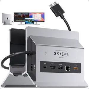 PULWTOP MacBook Docking Station Dual Monitor, Dual-USB C Mac Laptop Docking Station with 2 HDMI 4K@60Hz, USB A/C 10Gbps, PD, Ethernet, USB 2.0, SD/TF Vertical Dock Stand for MacBook Pro Air M3 M4 M5