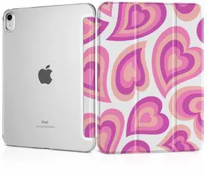 MEEgoodo for iPad A16 11th Generation Case 2025 11 inch, Tablet Cases for iPad 10th Generation 2022, Tablet Cover with Silk Texture & PC Clear Back Cover, Groovy Hearts