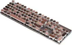 TISHLED Typewriter Style Mechanical Gaming Keyboard Wired USB-C Retro Round Keycaps Aesthetic Lipstick Colorful 104 Keys NKRO Tactile White Switches White LED Backlit Metal Panel, Lipstick Brown
