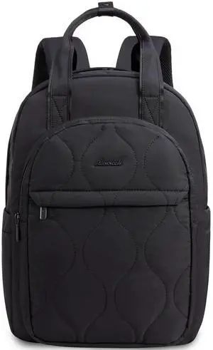 LOVEVOOK Laptop Backpack for Women, College Travel Backpack Puffer Womens Backpack for 15.6 Inch Laptop, Water-Resistant Quilted Casual Daypack, Black