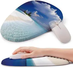ORIENWEEDA Ergonomic Mouse Pad with Wrist Support, Comfortable Entire Memory Foam, Wrist Pain Relief and Anti-Slip PU Base, Mousepad for Various Computers, Laptop PC (12x8x1.2inch, Maldive Beach)