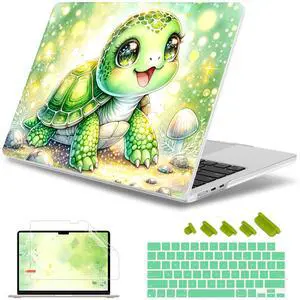 May Chen [2025 New Pattern] for MacBook Air 13.6 inch Case M2 M3 M4 Chip Model: A2681 A3113 A3240, 2022-2025 Release, Hard Shell Cover with Screen Protector & Keyboard Skin - Watercolor Terrapin