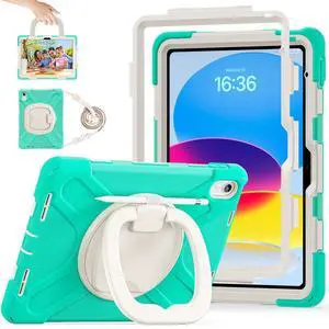 LX-SUNCX Case for iPad 11th Generation 11" (A16) 2025,iPad 10th Generation 10.9" 2022,Shockproof Cover for Kids with Screen Protector,Rotating Stand,Pencil Holder,Shoulder Strap (Mint Green)
