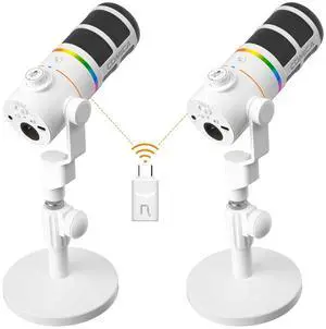COMICA D10 Pro D Combo XLR USB Dynamic Microphone with Receiver Desktop Mic Stand for Gaming/TikTok/Podcast Recording,Support RGB Light Mute Button for PC,Smartphone,Computer,Mac,PS4/5(White)