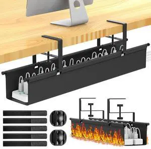 Large Under Desk Cable Management Tray, REFLYING 29.1" Cable Management Under Desk No Drill,Adjustable Clamp Cord Wire Organizer, Cord Hider for Standing Table, Wire Hider for Office,Home (Medium)