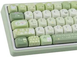 TYRIXKI PBT Keycaps 134 Keys MOA Profile Cute Keycaps Dye-Sublimation Green Bunny Keycap Custom Keycap Set for Cherry Gateron MX Swithes Mechanical Keyboards