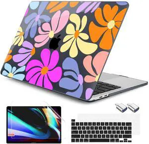 DONGKE for MacBook Pro 13 Inch Case 2023-2016 Release A2338 M2 M1 A2251 A2289 A2159 A1989 A1706 Touch Bar & Touch ID, Hard Shell with USB C to USB Adapter & Keyboard Cover, Retro Flowers