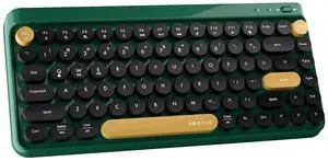FCPLU x UBOTIE Wireless Bluetooth TKL Keyboard with 84 Retro Round Keycaps, Typewriter-Style, for PC/Mac/Tablets(Dark-Green Colorful)