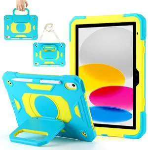 Case for iPad 11th (A16) 11" 2025, iPad 10th Generation 10.9" 2022,Military Grade Shockproof iPad Case Built-in 360° Rotating Stand/Pen Slot/Shoulder Strap, for iPad 11th Gen/10th Gen (Blue+Yellow)