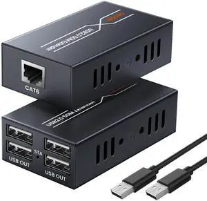 avedio links 164ft/50m USB Extender Over Cat6/7, 4 USB 2.0 Ports Single Ethernet Extender with POC Power Supply, ESD Protection, Plug and Play for Webcam, Keyboard, Mouse, Printer