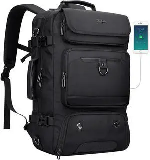 PIJUSHI Carry on Travel Backpack for Women Men Convertible Duffel Bag Backpack Large Luggage Rucksack Fit 16 Inch Laptop(PE039 Black)